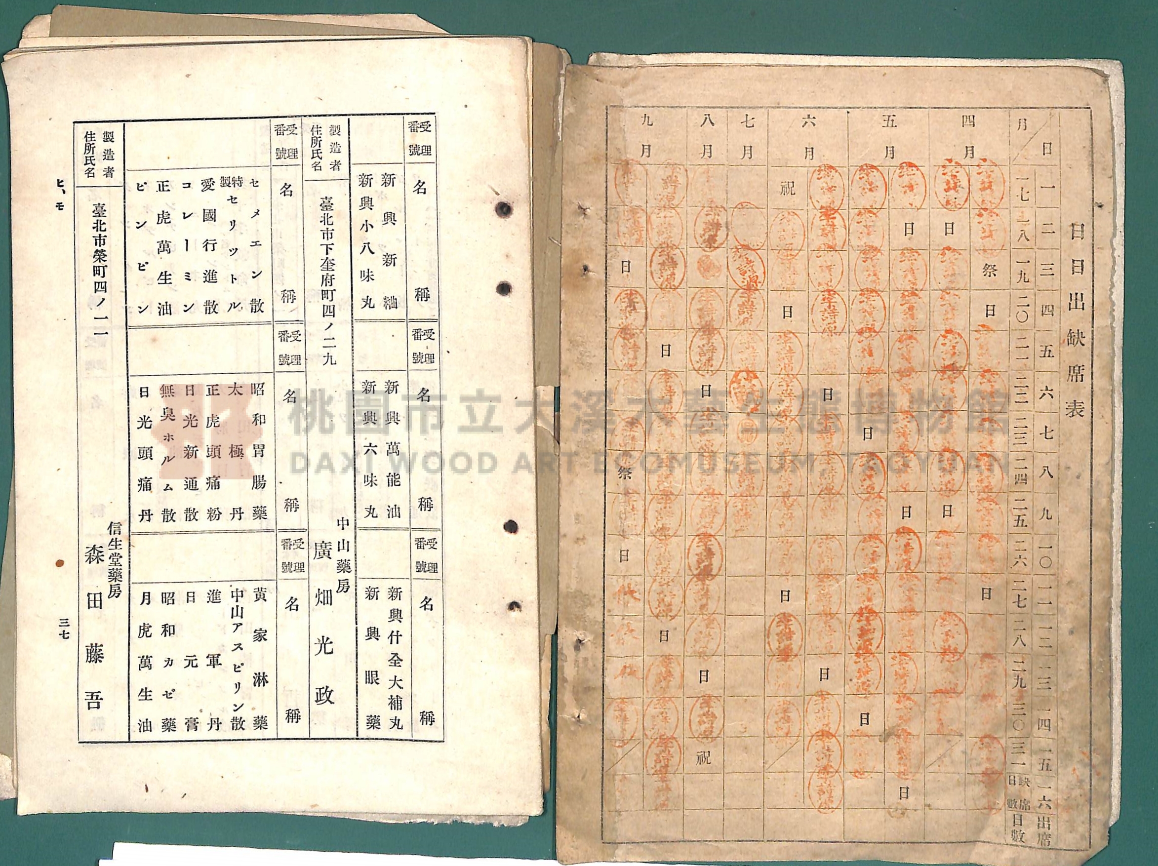 《大嵙崁公學校第一學年通告簿》 （含部分昭和16年藥房藥品名冊）主題的圖片縮圖第4張